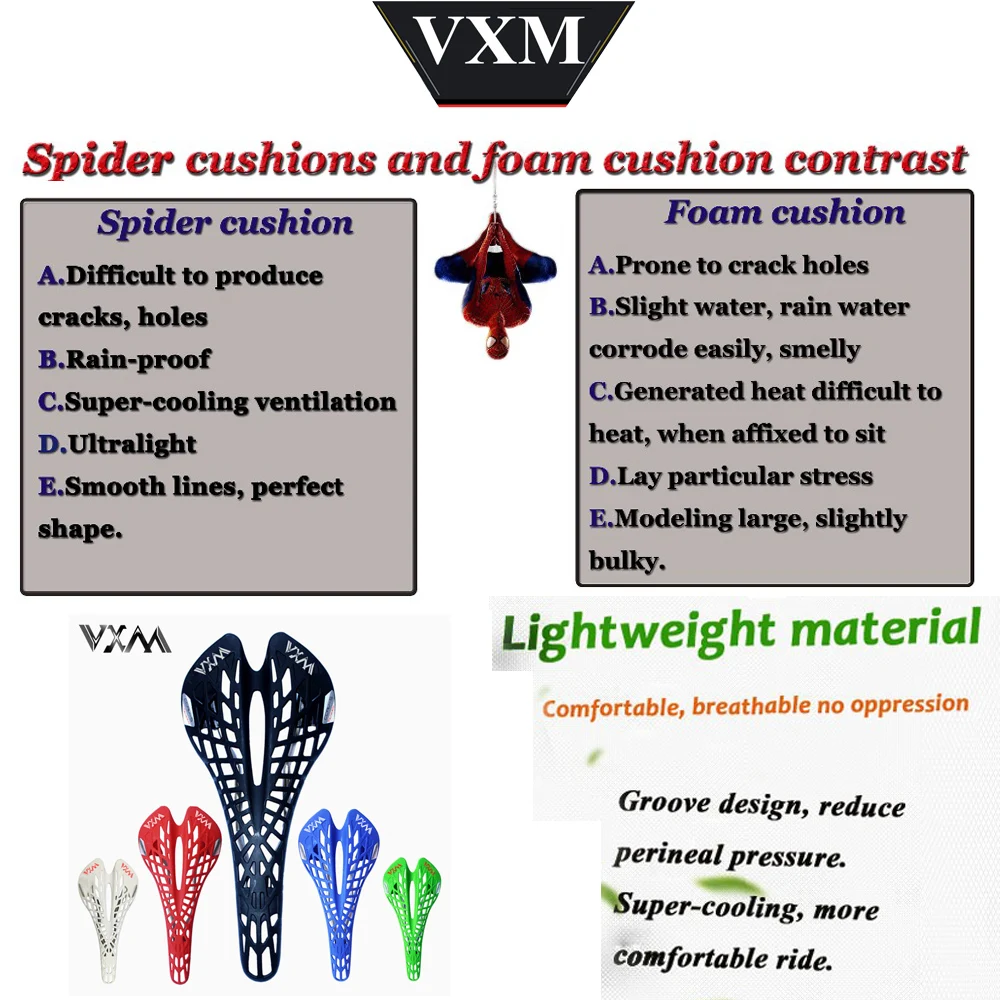 Vxm دراجة سرج الدراجة الجبلية الطريق دراجة السرج الدراجات تنفس العنكبوت مريح الجوف الجبهة مقعد حصيرة دراجة أجزاء