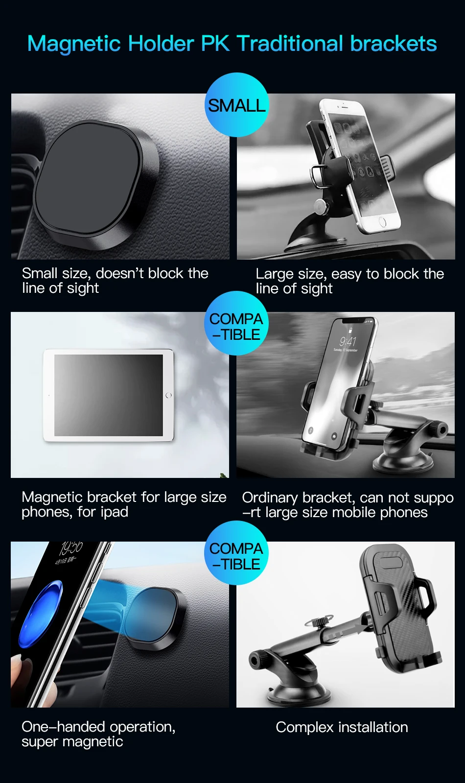 !ACCEZZ Mini Magnetic Phone Holder Mobile Phone in Car Universal Wall Sticker Multi-Function Stand For iPhone 8 X Xiaomi Bracket (1)