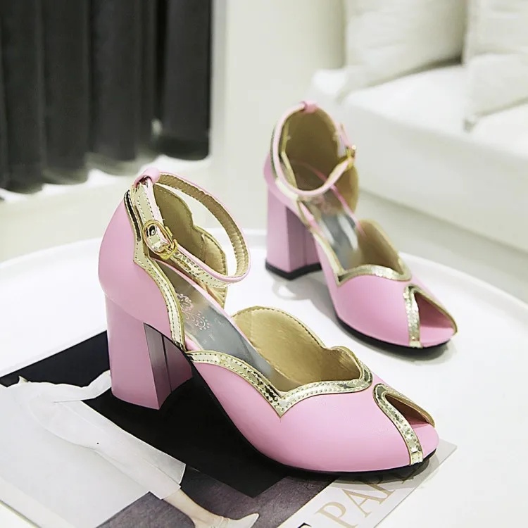 

Big Size 9 10 11-15 high heels sandals women shoes woman summer ladies Fish mouth drill a word buckle
