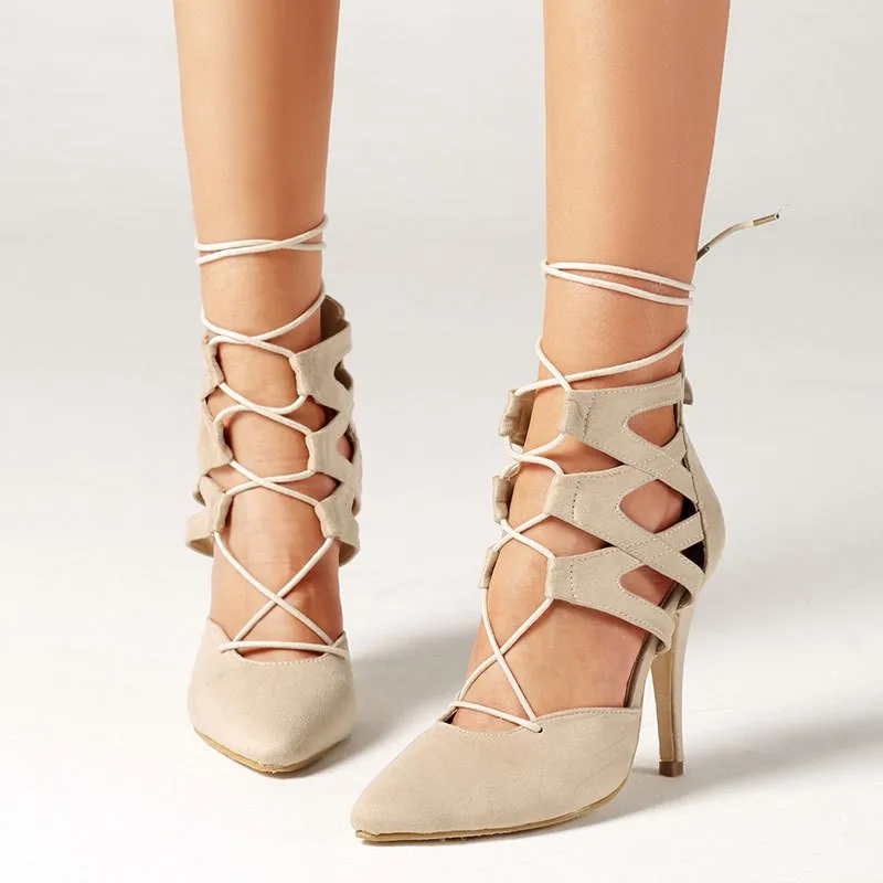 

2019 Ankle Strap High Heels Sandals Women Sandals Summer shoes Solid Lace-Up Chaussure