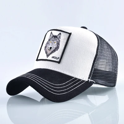 Enhanced Unisex Trucker Cap with Wolf Embroidery Patch - Breathable Mesh Design