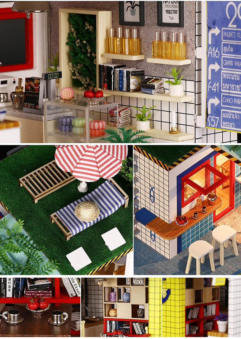 DIY Dollhouse Wooden Miniature Doll House Sea Post Station Handmade Building Model Assemble Kits Casa De Boneca Toys (6)