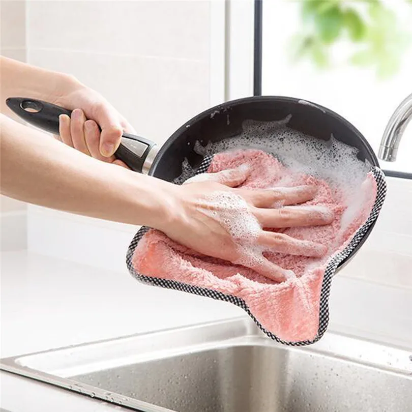 Kitchen Towel Coral Velvet Nonstick Oil Velvet Hand Nonstick Oil Hanging Hand Towels 5Pcs Kitchen Dishcloth Cleaning Cloth (2)