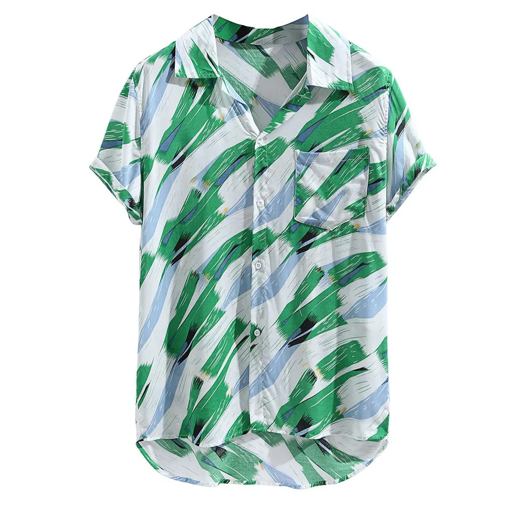 Гавайская рубашка с короткими рукавами и принтом мужская повседневная мужская рубашка уличная Camisa свободная пляжная блузка на пуговицах Топ Camisa masculina