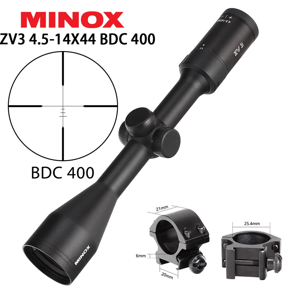 MINOX ZV 3 4,5-14X44 тактический прицел оптики BDC 400 прицел охотничья оптика Боковая регулировка параллакса для сумка для охотничьего ружья или винтовки - Цвет: with Picatinny Rings