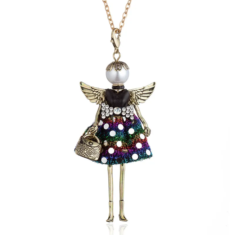 

Angel Wing Pearl Head Dot Star Rhinestone Dress Doll Big Choker Necklace&Pendant Women Fashion Long Chain Jewelry Collier Femme