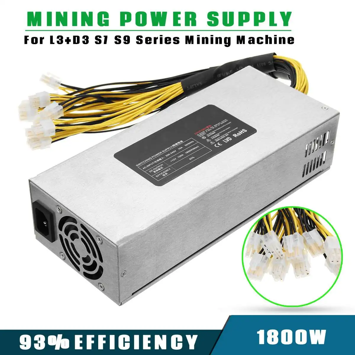 

1800W Coin Mining Power Supply 93% For Antminer BTC Miner Machine