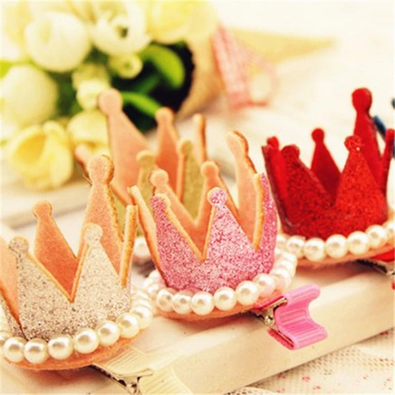 

Cute Princess Crown Hair Clip Hairpins Hair Accessories Girls Pearls Tiaras Headwear Glitter Crystal Crowns Xmas Birthday Party