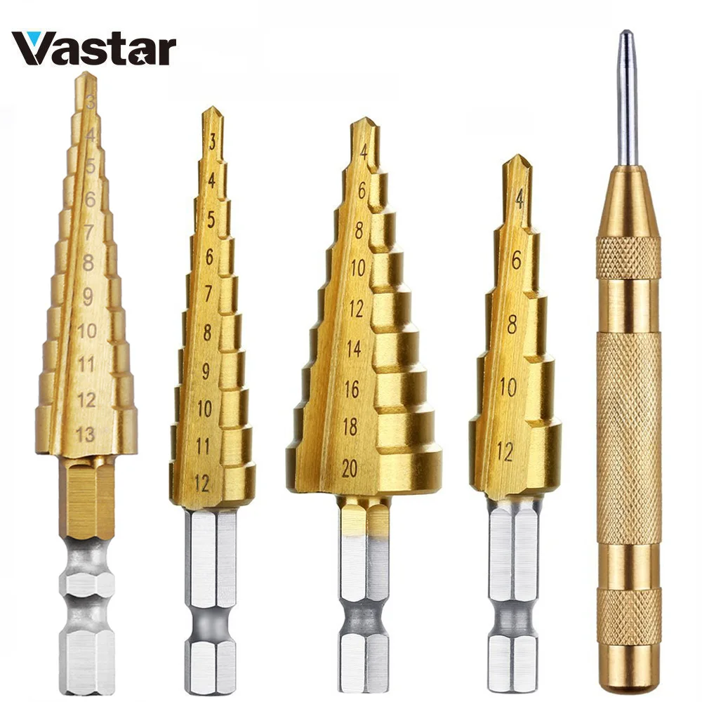 Ступенчатые сверла Vastar набор из быстрорежущей стали и титана 3 12 мм/4 20 мм|titanium step