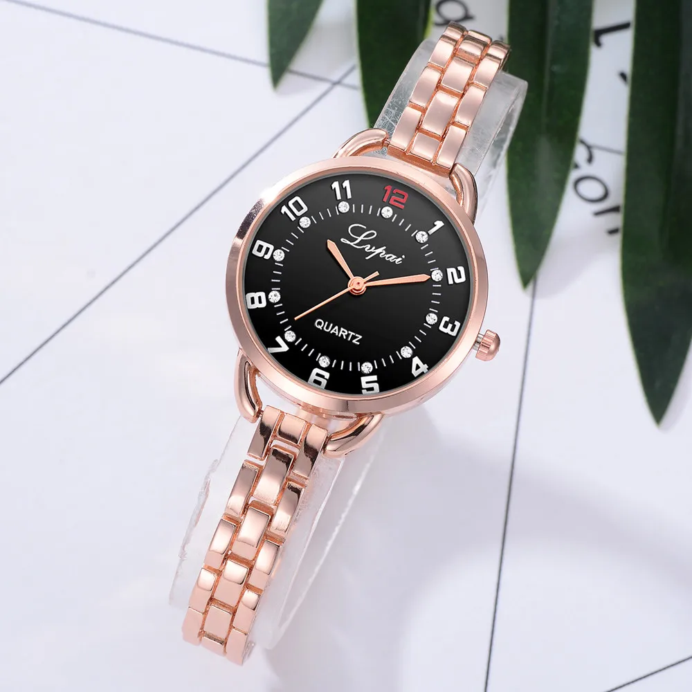 Lvpai Женские Модные Аналоговые кварцевые наручные часы из нержавеющей стали, роскошный простой стиль, дизайнерский браслет женские часы - Цвет: Rose Gold