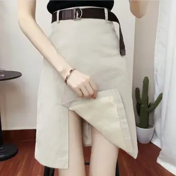 

Elegant womens summer high wait split skirt knee-length ladies office work a-line skirt plus size 4XL