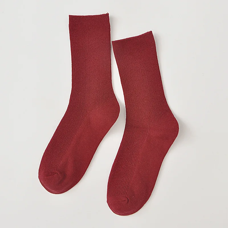Японские Женские разноцветные однотонные вязаные носки для студентов, милые хлопковые носки ярких цветов, повседневные носки - Цвет: Бургундия