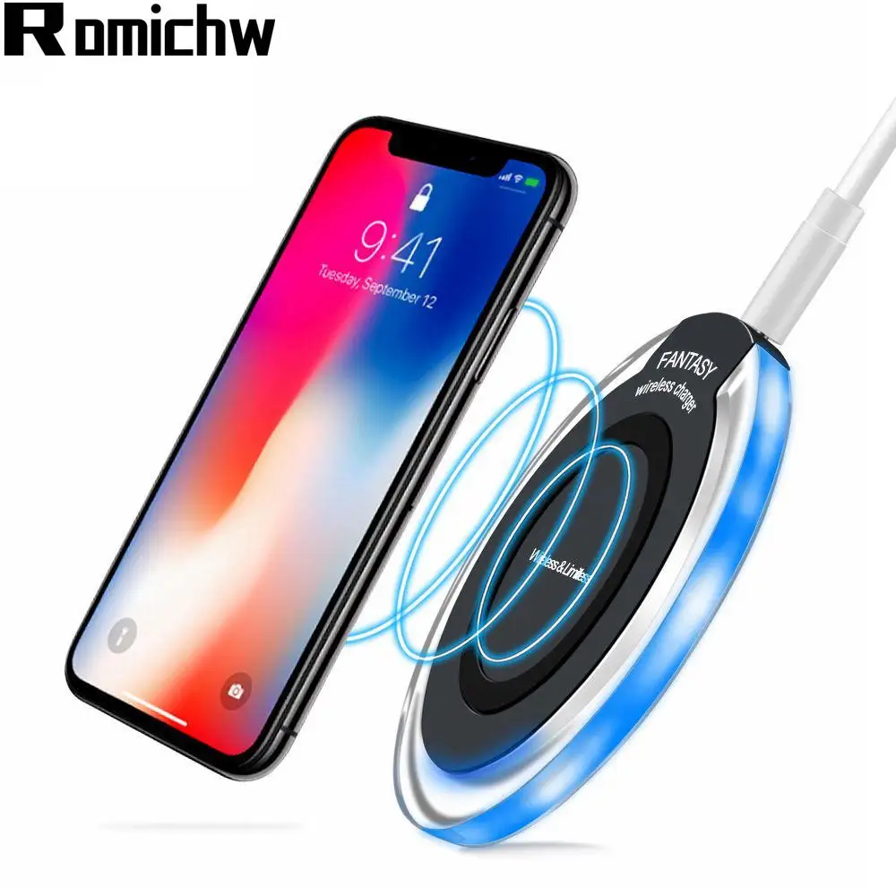 ROMICHW Qi Беспроводное зарядное устройство для iPhone X Xs Max samsung S8 S9 Plus Xiaomi mi9 huawei P20 P30 USB