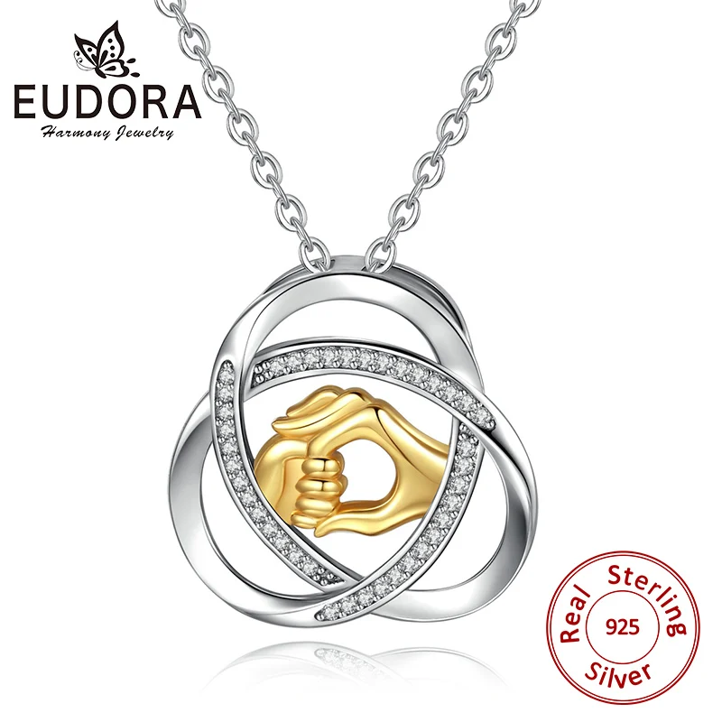 

Eudora 100% 925 Sterling Silver Hand to Hand Round Pendant Necklace For Mother and Baby Fine Jewelry Mother Day Gift CYD287