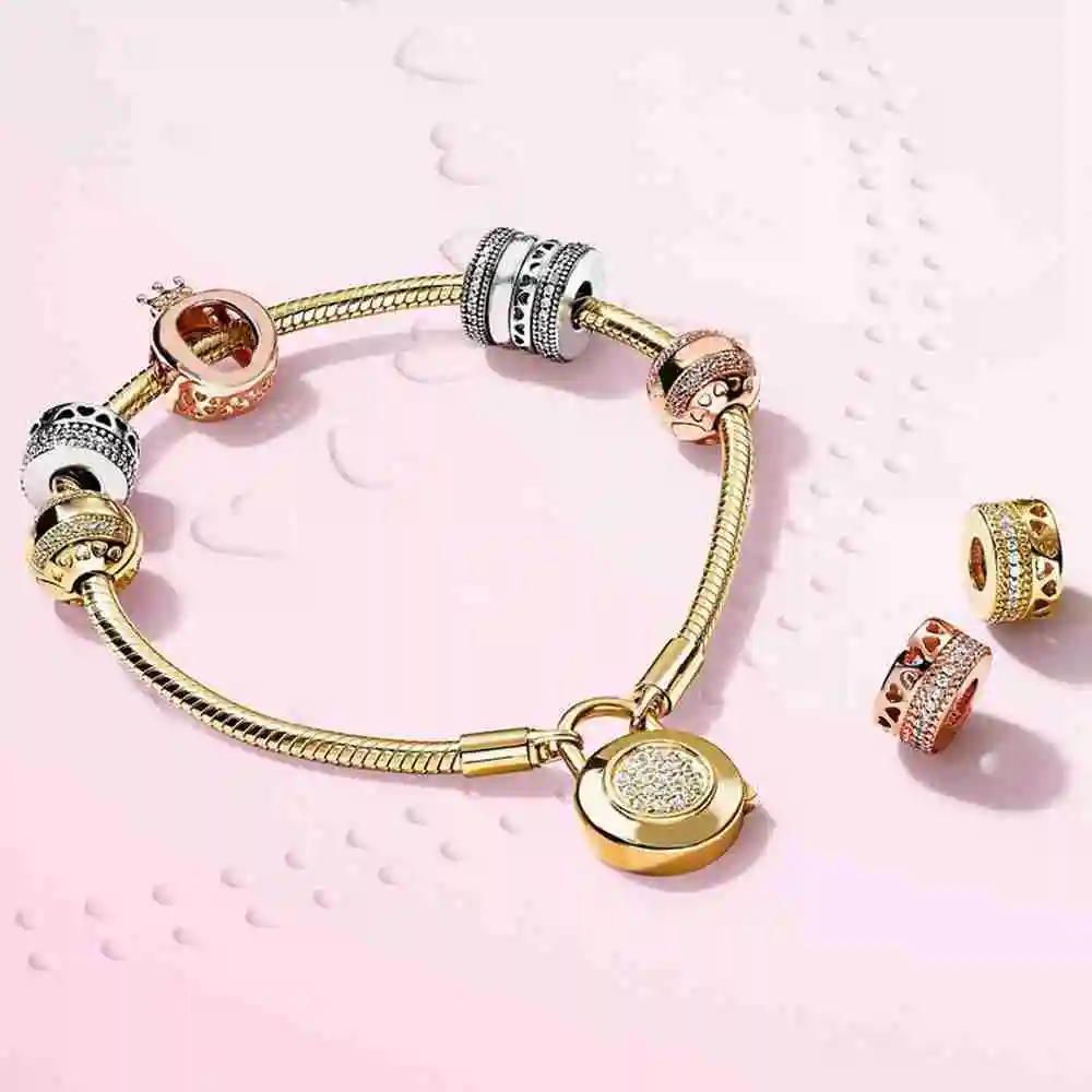 

SIEMTO 100% 925 Sterling Silver Shine Crown Charm Rose Hearts of Spacer Charm HEARTS CLIP MOMENTS SMOOTH BRACELET A SET