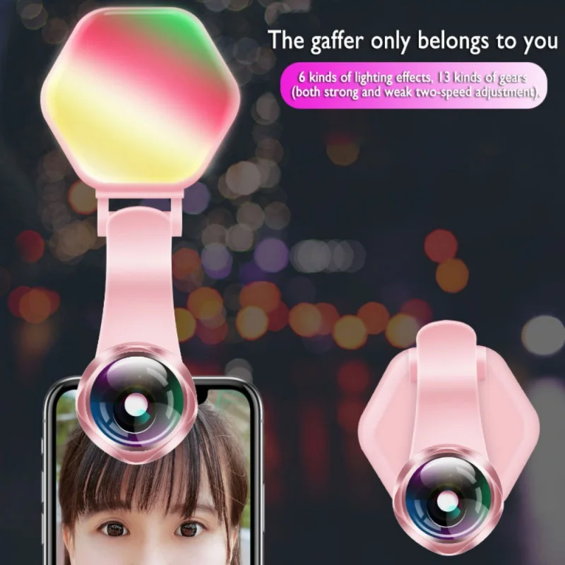 

3 in 1 Universal Mobile Phone Wide-angle Lens Ambient Beauty Self-timer Fill Light with for iPhone Samsung HuaWei Xiaomi