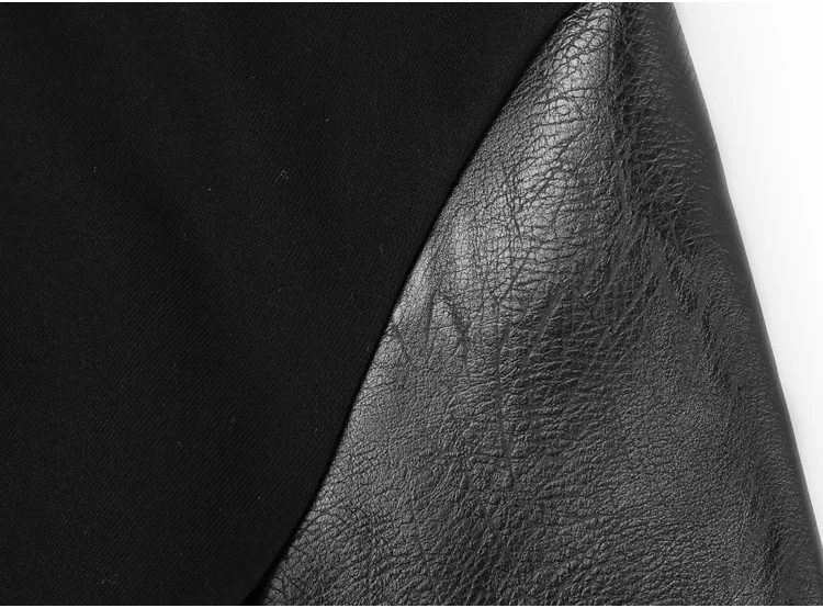 Мужские новые зимние европейские Стильные черные кожаные рукава Повседневные хлопковые Толстовки метросексуал мужские тонкие модные толстовки на молнии F8203