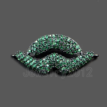 

5Pcs/Lot Sexy Lips Kiss Green on Gunmetal Zircon Micro Pave Gem stones Bracelet Connector Beads Wholesale 12x29mm
