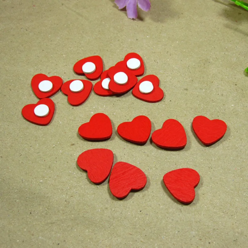 100 шт/партия маленькие красные деревянные в форме сердца DIY аксессуары, самоклеющиеся декоративные аксессуары