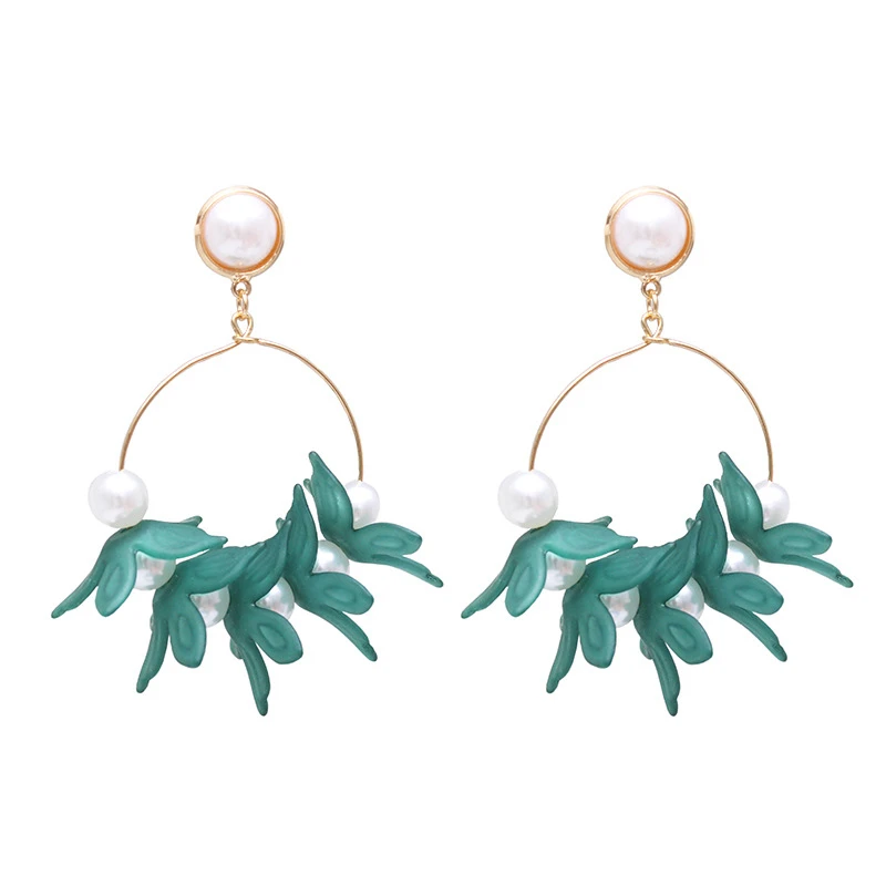 

Doreen Box Fashion Women Stud Earrings Gold Metal Round Circle Colorful Flower Beads Jewelry Earrings Trendy Accessories ,1 Pair