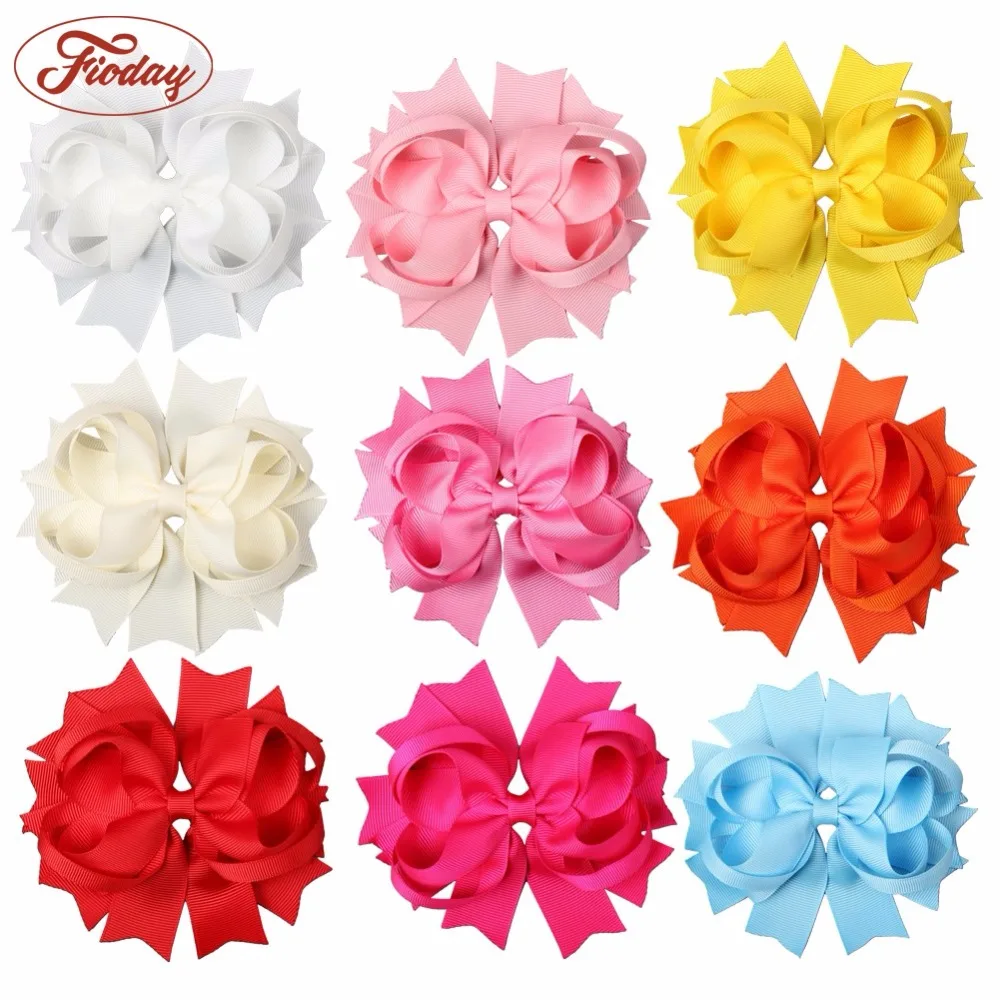 

4.5" Solid Stacked Spike Hair Bow Hairbow Clips Mix COLOR 9Pcs Drop Shipping