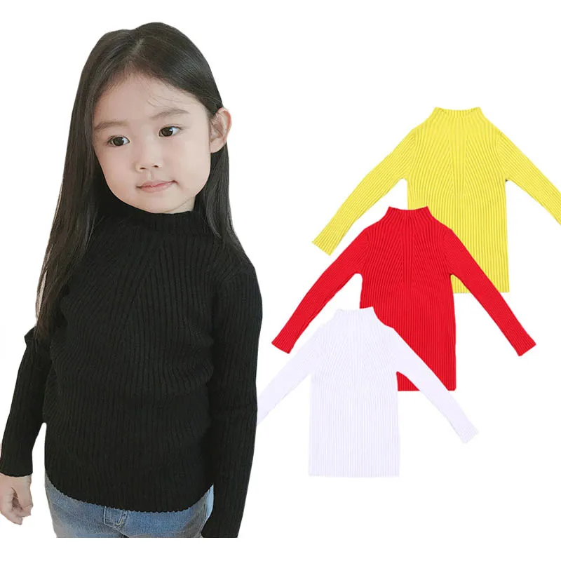 

1-7Years Child Clothing Tops Clothes Kids Sweaters Solid Turtleneck Warm Pullover For Girls Baby Knitted Toddler Long Sweater