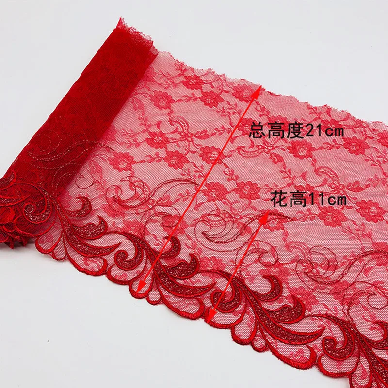 

Width 21CM high quality lace accessories bedding fabric trim decoration handmade diy clothing skirt with red embroidery material