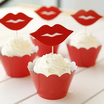 

Red lip cupcake wrappers birthday decoration 12 wrappers+ 12 insert cards baking tool