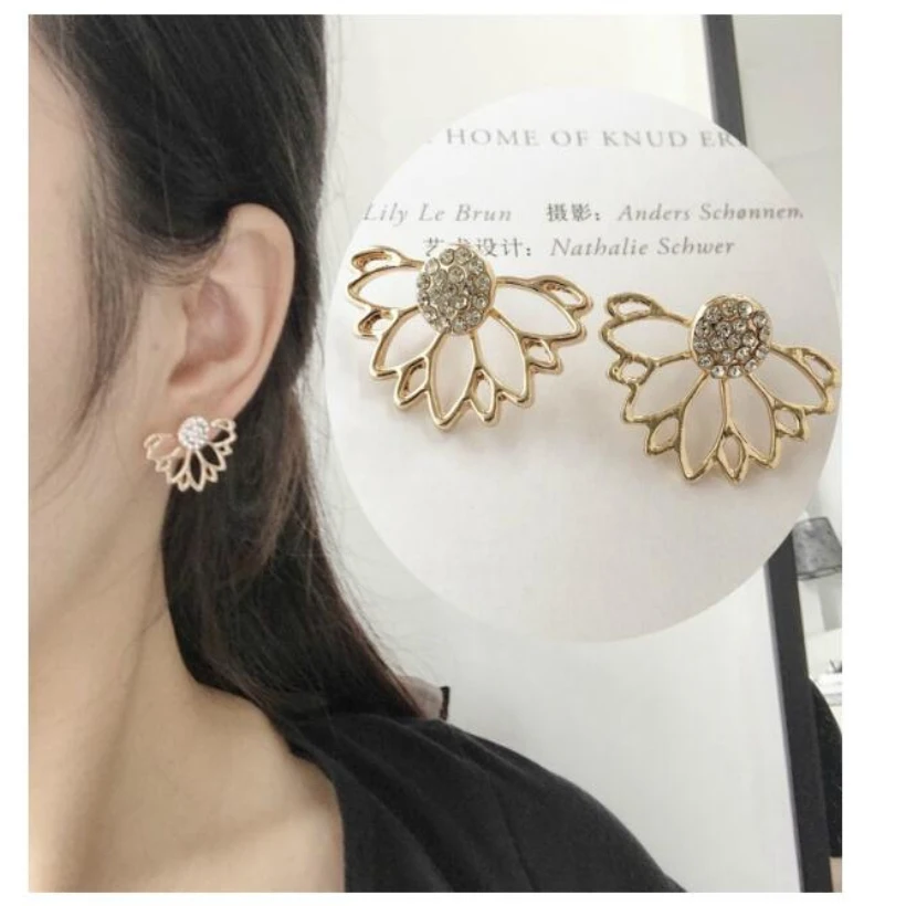 Женские серьги гвоздики в виде цветка с кристаллами|crystal flower stud earrings|flower earringsstud