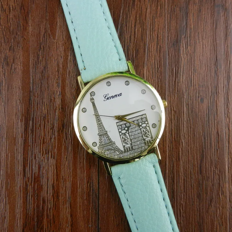 

Women Watches 2019 New models Eiffel Tower Printing Pattern Weaved Leather Quartz Dial Watch BG Sweety crystal wristwatches0619