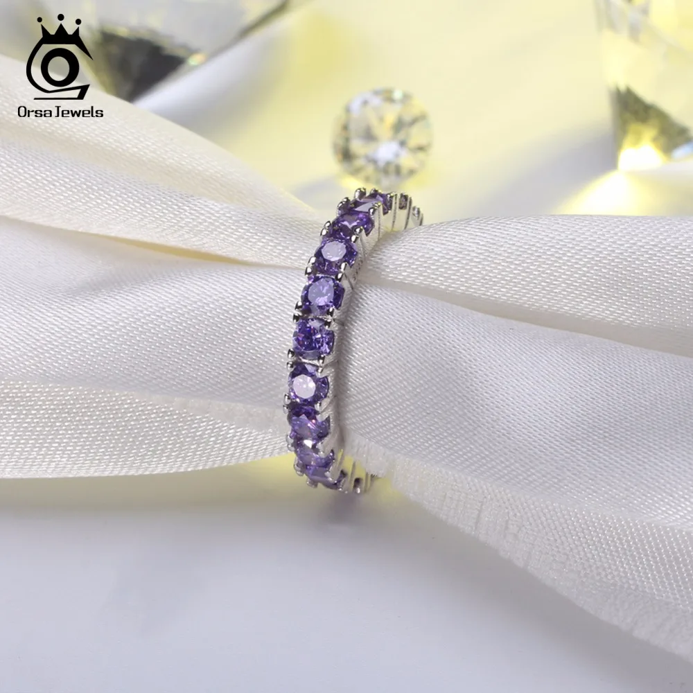 ORSA JEWELS Wholesale Women Never Ending Band Rings Fashion AAA Grade Purple Austrian Cubic Zircon Wedding Ring Bands OR31-P