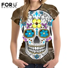 FORUDESIGNS/Модная женская футболка, летняя футболка с коротким рукавом в стиле панк с принтом черепа, Повседневная футболка для женщин, удобная футболка, топы