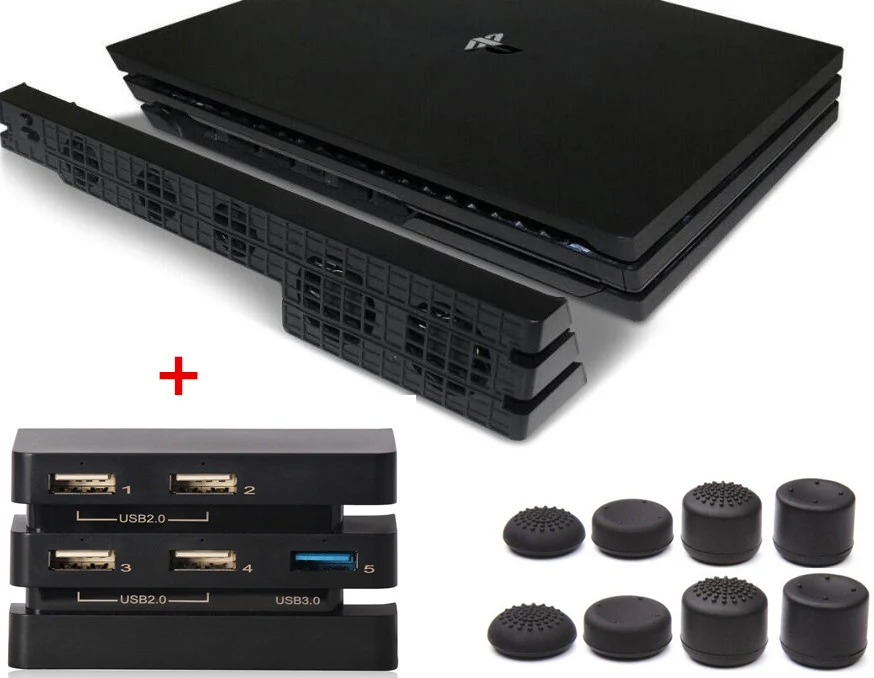 Охладитель PS4 Pro с внешним USB 5 вентиляторами Super Turbo + usb хаб адаптером портами для