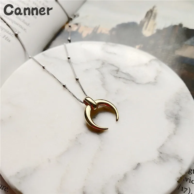 

Canner 925 Sterling Silver Moon Pendant Necklace Gold Crescent Choker Necklace For Women Festival Gift