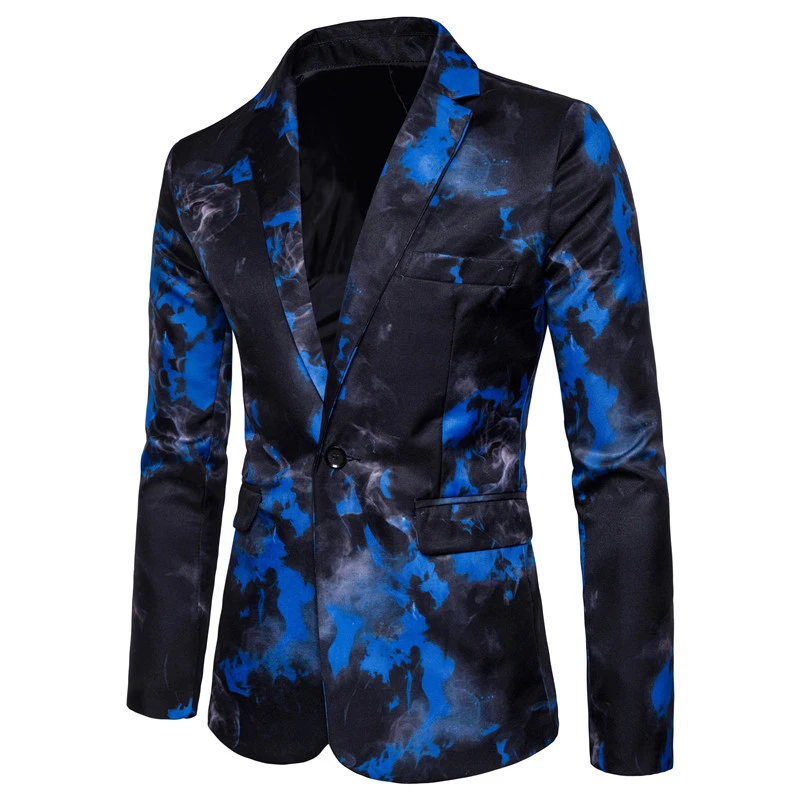 XingDeng повседневный мужской модный Блейзер приталенная куртка с принтом Blaser Ho мужской s Мужской Блейзер особенная куртка Красный Синий M-3XL - Цвет: Синий