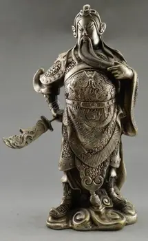

Exquisite Collectible Decorated Old Tibetan Silver Guan Gong Hold Broadsword Exorcism Statue