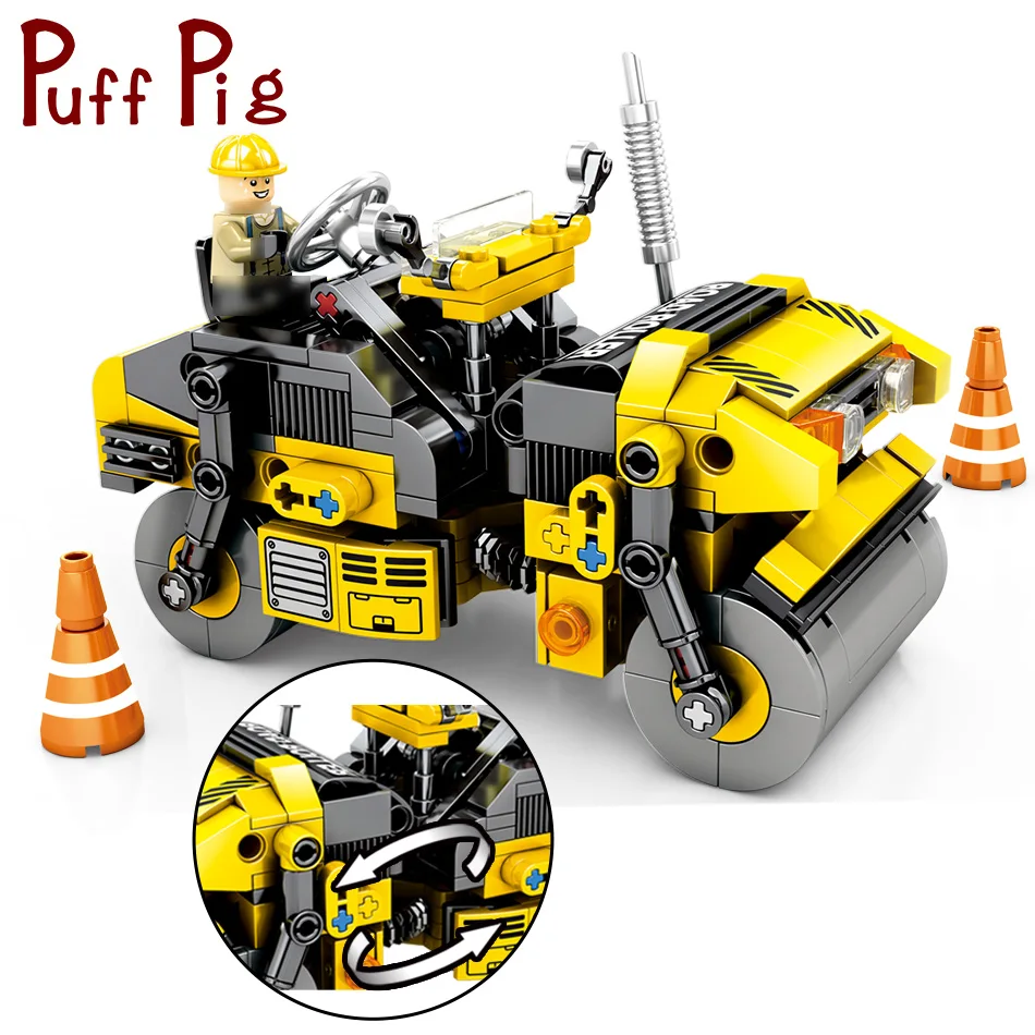

Puff Pig 288PCS Road Roller Truck Building Blocks Jouet Zabawki Engineering Bricks Kids Toys For Children Block Bricks Speelgoed
