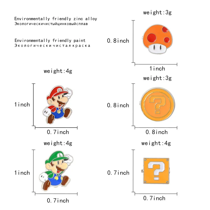 Супер гриб Марио Мягкий Нагрудный значок покрытый эмалью Бижутерия Подарки Забавные броши для одежды куртка шарф