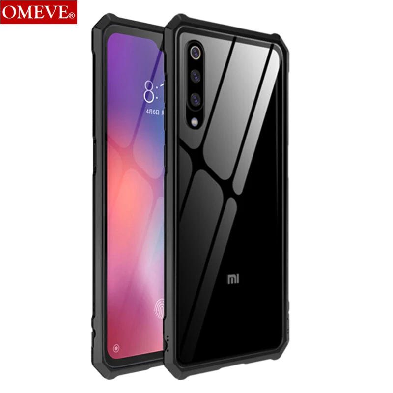 

OMEVE Clear Cover for Xiaomi Mi 9 Case Tempered Glass Back Cover Alloy Metal Bumper Shockproof Phone Cases for Xiaomi 9 Explorer