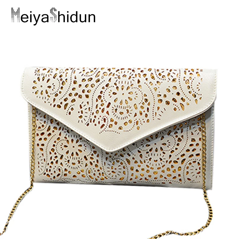 

MeiyaShidun Famous Brands Women Messenger bag Designer Clutchs Hollow out chain Shoulder bags Handbags MakeUp Evening bag Bolsos