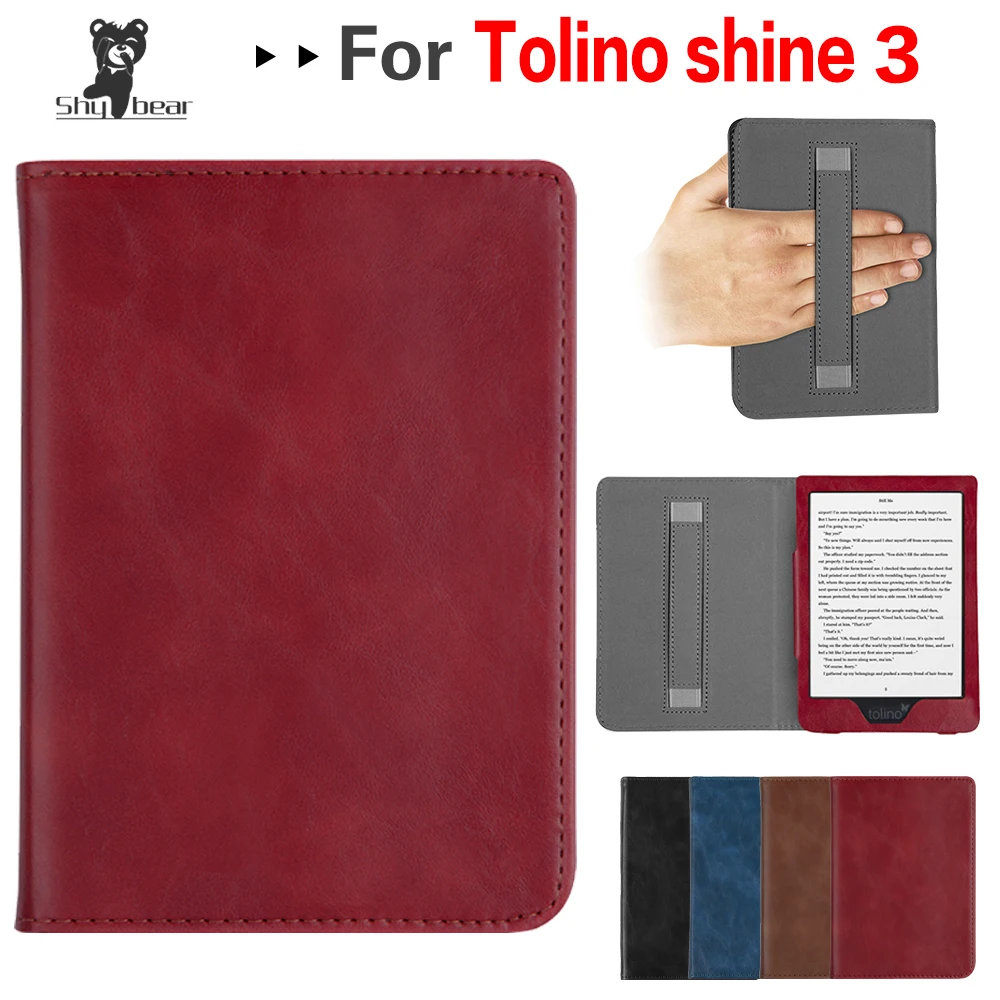 

Flip Cover Case for Tolino SHINE 3 Black Protective Case PU Leather Pouch Sleeve with Hand Holder + Gift