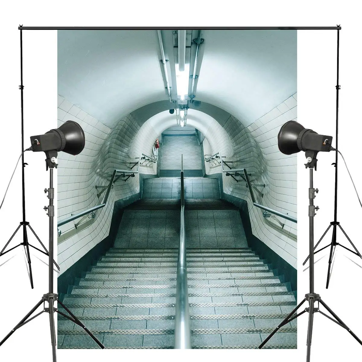 Симметричный фон для фотосъемки с лестницей синий коридора свадебной фотостудии