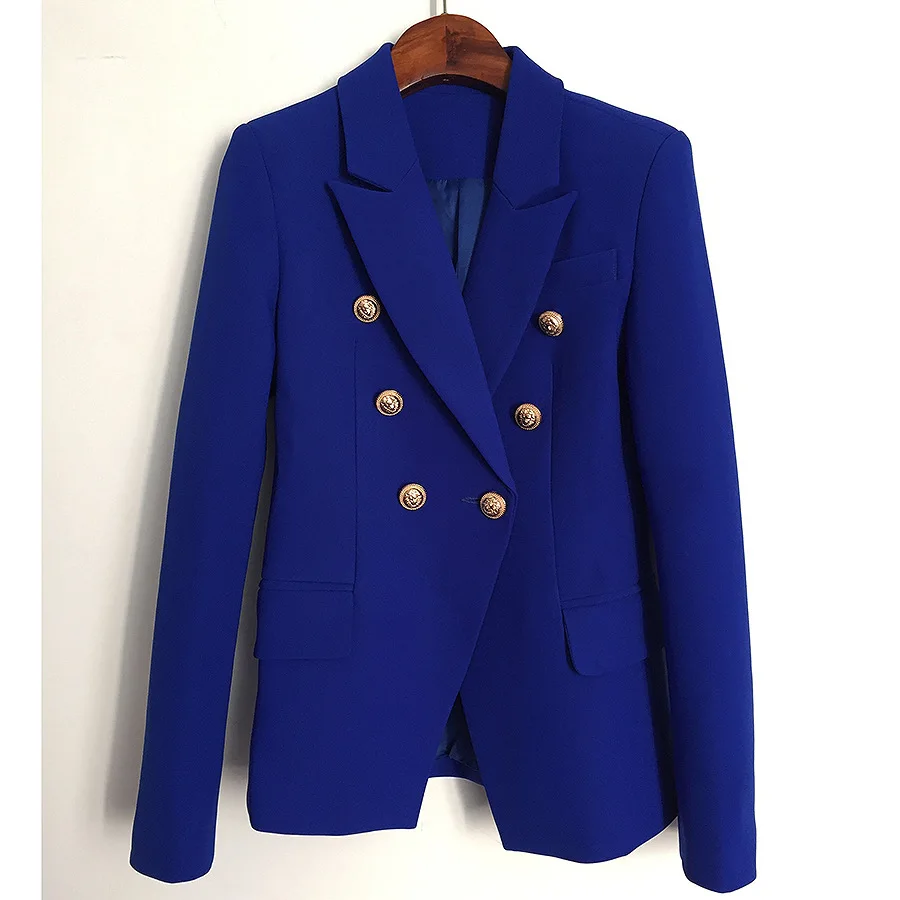 

2019 catwalk metal buckle double-breasted slim suit short coat sapphire blue