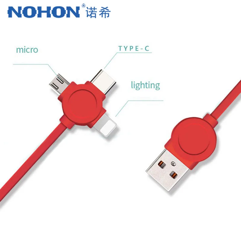 NOHON 3 в 1 USB кабель type C Lighting зарядный кабель для iPhone X 7 8 Plus IOS для Xiaomi huawei samsung кабели быстрой зарядки 1 м