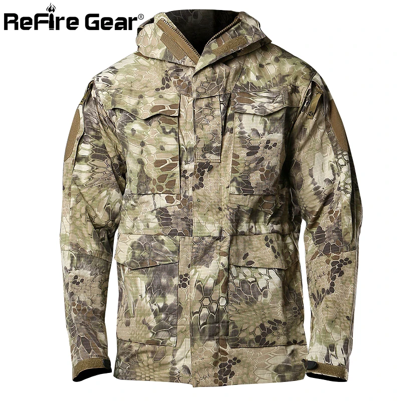 Мужская камуфляжная куртка ReFire Gear водонепроницаемая ветровка с капюшоном в
