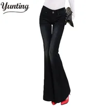 Демисезонный Slim Fit расширенные книзу, со средней талией женские Стрейчевые джинсы-скини джинсовые штаны клеш джинсовые брюки XL