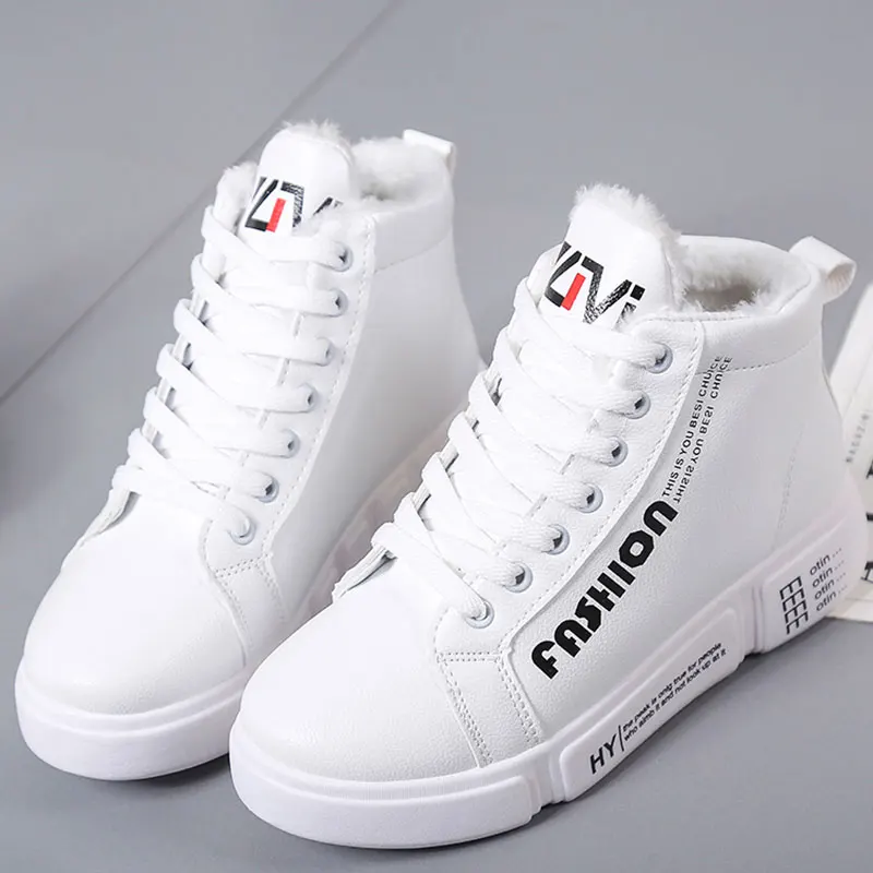 

SUROM Winter Plush Warm Women Sneakers 2018 Platform Shoes Woman PU Leather Lace Up Flats Women Casual Shoes Tenis Feminino