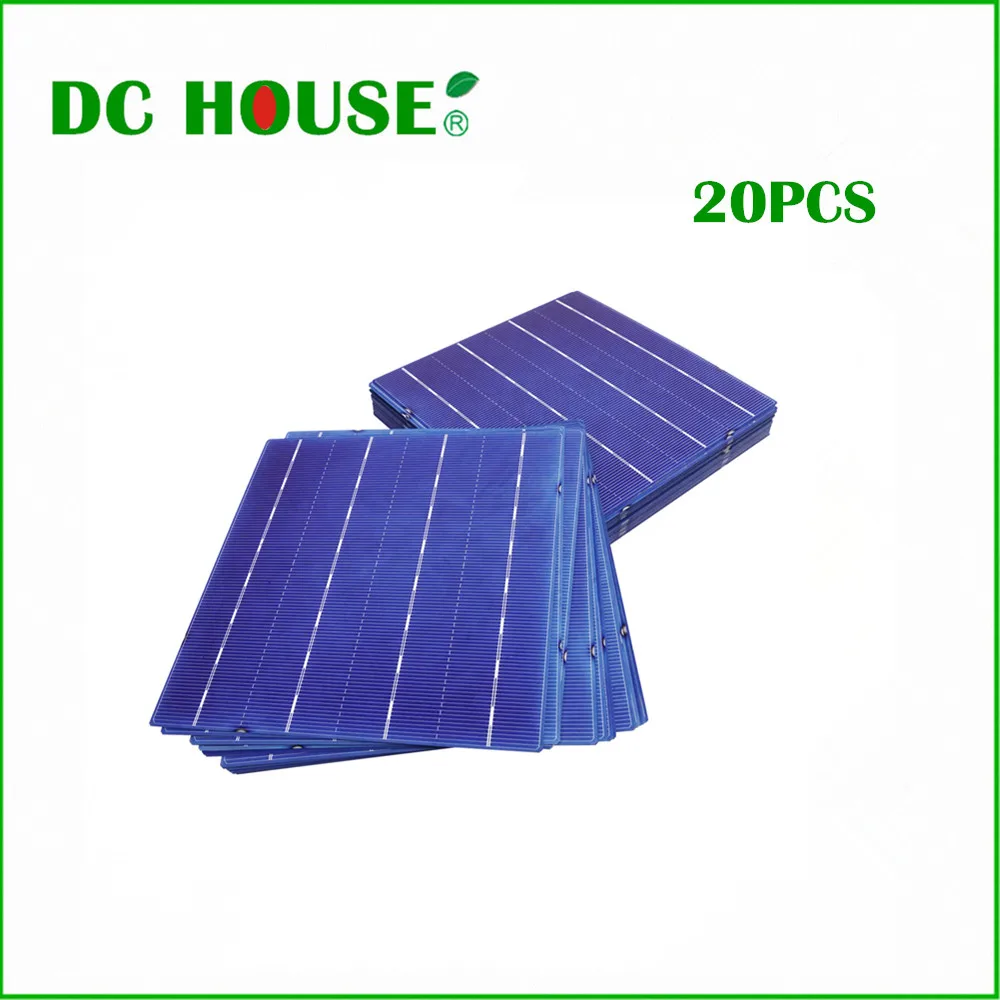 

Solar Cell 6x6 20pcs 80W A Grade 4 Bars 4.3W DIY Solar Panel 156x156mm Polycrystalline Solar Cells Price