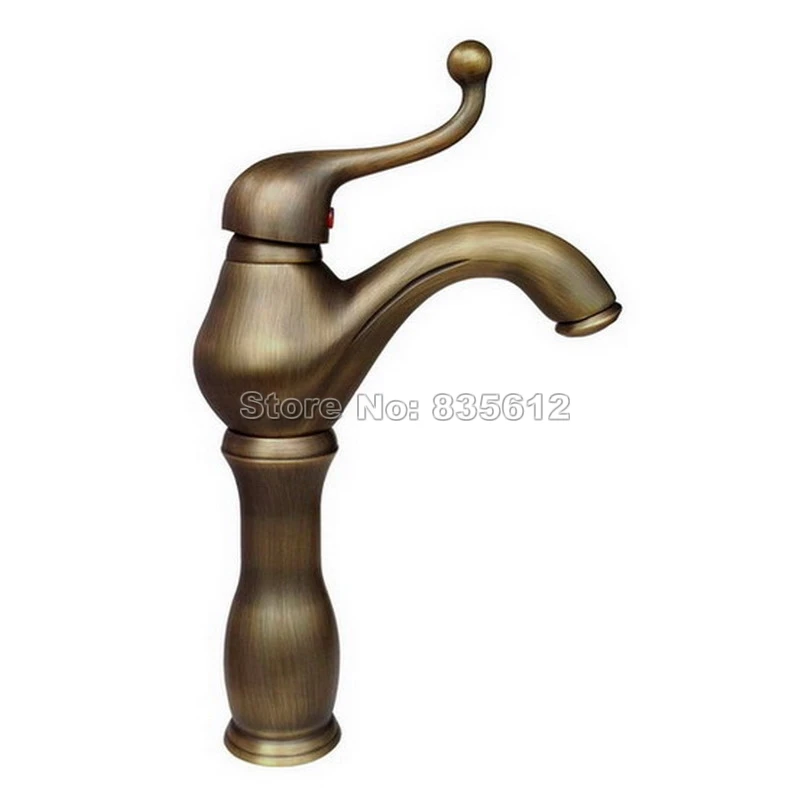 Single Hole Deck Mounted Vintage Antique Brass Single Handle Bathroom Basin Sink Faucet Mixer Taps Wan034