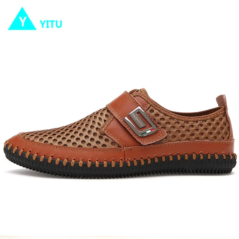YITU/мужские летние кроссовки; большие размеры; дышащая сетчатая спортивная обувь; мужские треккинговые Нескользящие удобные кроссовки; Zapatillas - Цвет: Brown